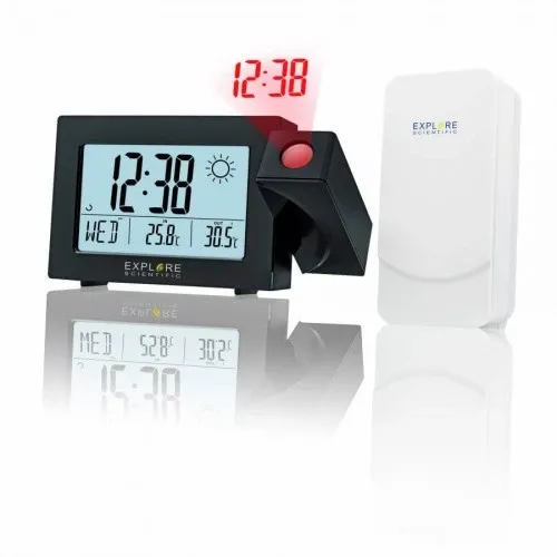 Черен прожекционен часовник RC с аларма и прогноза за времето | P117911
