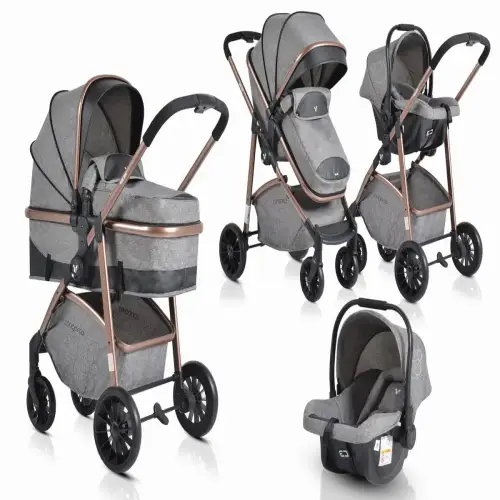 Бебешка комбинирана количка за новородени  2в1 сива Milan | P135522