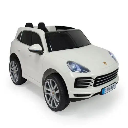 бяла електрическа кола Porsche Cayenne S за две деца с дистанционно и батерия 12V | P139412