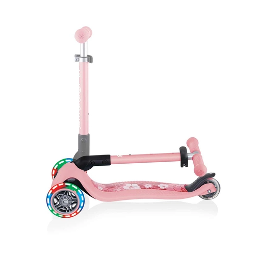 Детска сгъваема тротинетка със светещи колела пастелно розов | P140907