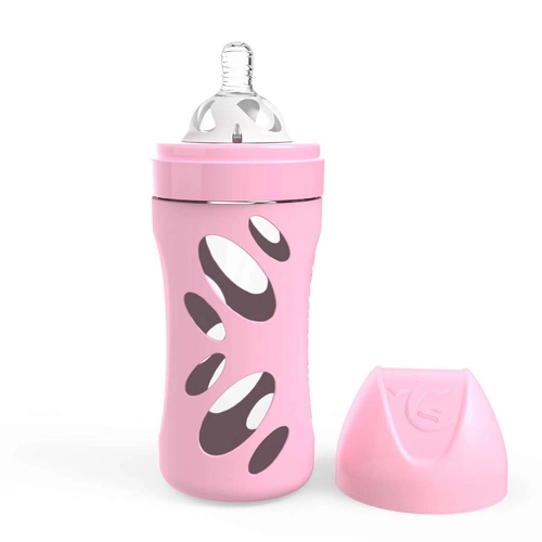 Розово стъклено шише за бебета против колики 260 мл.  | P140917