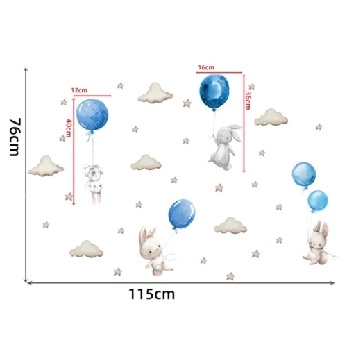 Стикери за стена за детска стая – Зайчета Балони, Сини | SONNE927 - 2