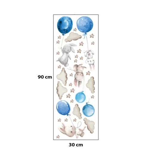 Стикери за стена за детска стая – Зайчета Балони, Сини | SONNE927 - 3
