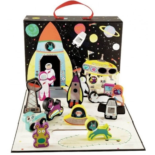 Детска кутия за игра - Космос, с дървени фигурки | P1413654