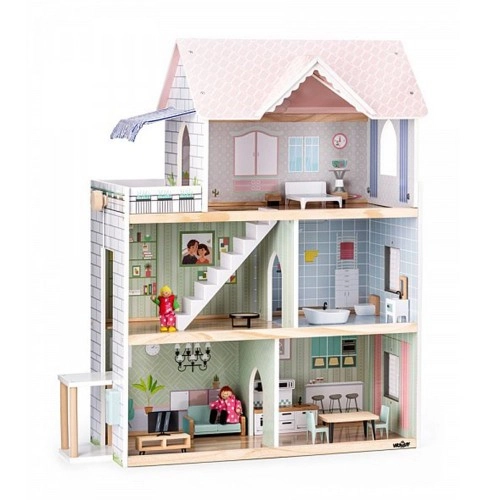 Дървена къща за кукли, Моли, с обзавеждане и кукли, 91332 | P1415148