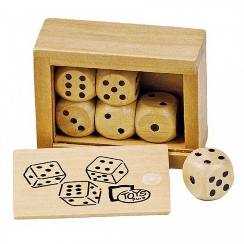 Комплект от 6 дървени зарчета в кутия 