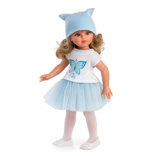 Детска кукла Сабрина с бяла тениска с пеперуда и синя пола | P1417111