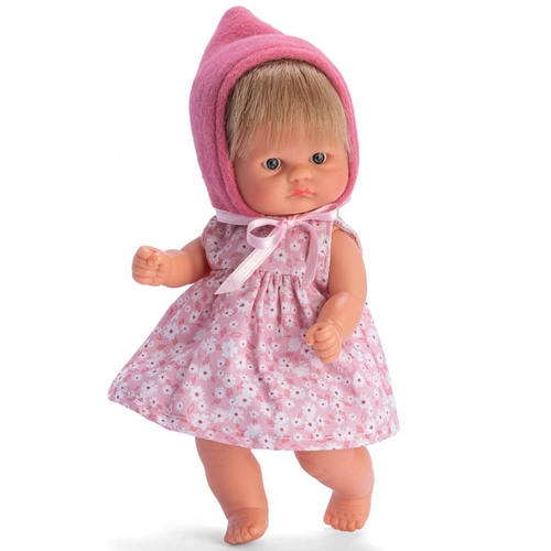 Кукла-бебе Чикита, с розовa шапка и рокля на цветя, 20 см, Bomboncin | P1418391