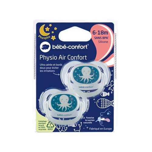 Bebe Confort Комплект от 2 светещи физиологични залъгалки 6-18 месеца Blue Octopus | P1434496