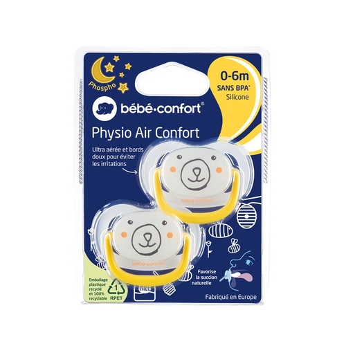 Bebe Confort Комплект от 2 физиологични светещи залъгалки 0-6м Yellow Bear | P1434497