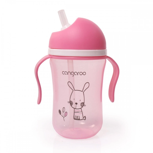 Бебешка чаша със силиконова сламка 300ML  розов | P1438596