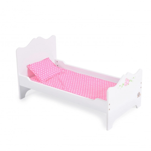 Дървена легло за кукла - бяло B019  - 1