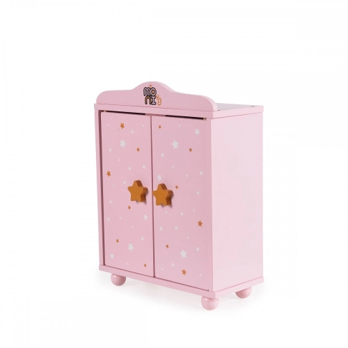 Дървен гардероб за кукли с 3 закачалки розов | P1438726