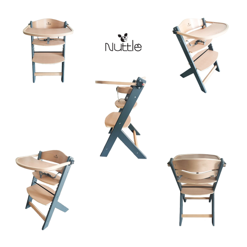 Дървен стол за хранене 2в1 Nuttle сив | P1438847