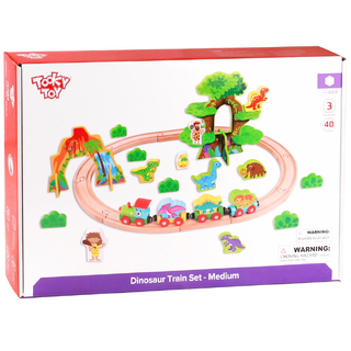 Дървена играчка Джурасик парк с влак и динозаври 40 части