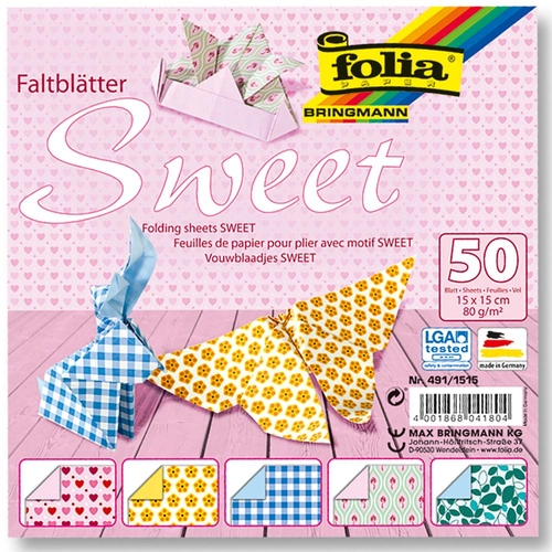 Цветни хартии за оригами Sweet, 50 листа, 15 х 15 см | P1439280