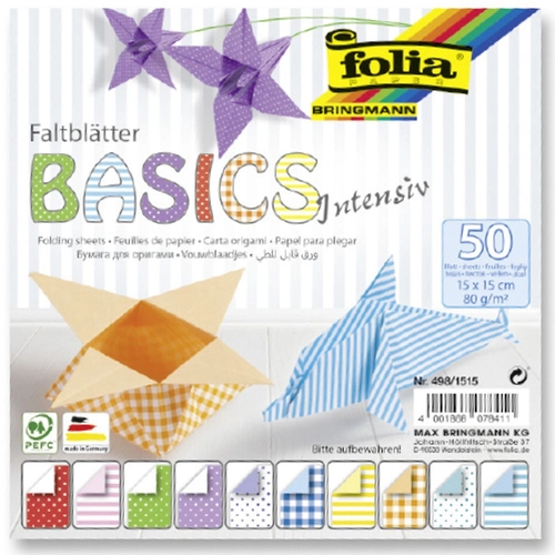 Цветни хартии за оригами, Basic Intensive, 50 листа, 15 х 15 см | P1439283