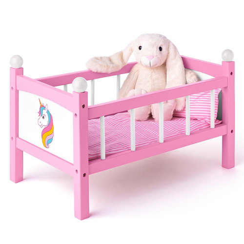 Детско дървено легло за кукли със завивки Еднорог | P1440012