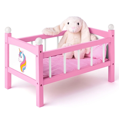 Детско дървено легло за кукли със завивки Еднорог  - 2