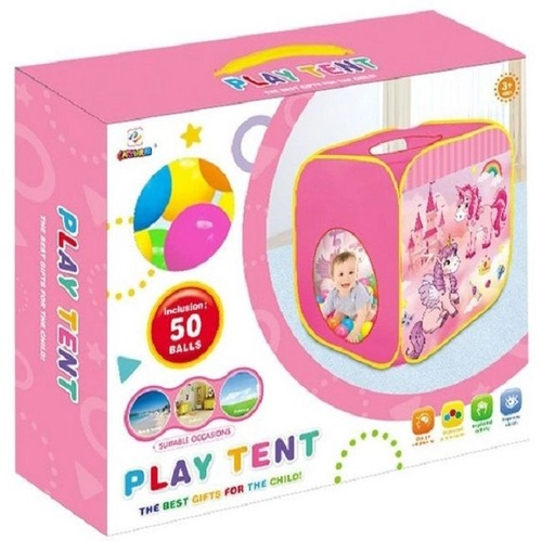 Детска розова палатка за игра Приказен замък с 50 топки 74x74x79 см.  | PAT163