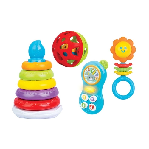 Комплект бебешки играчки 4 в 1 Пирамида, Телефон, Залъгалка, Топка Activity | PAT223