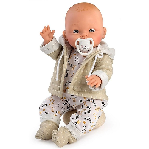 Детска кукла бебе Алекс бежова жилетка с качулка | PAT428