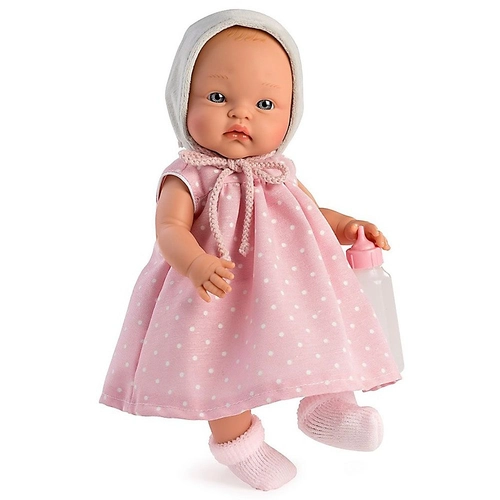Детска кукла бебе Алекс с розова рокля на точки 