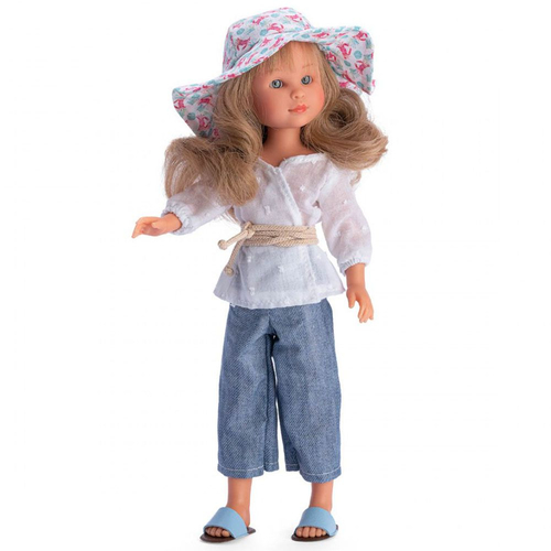 Детска кукла Силия с дънков панталон и лятна шапка | PAT437