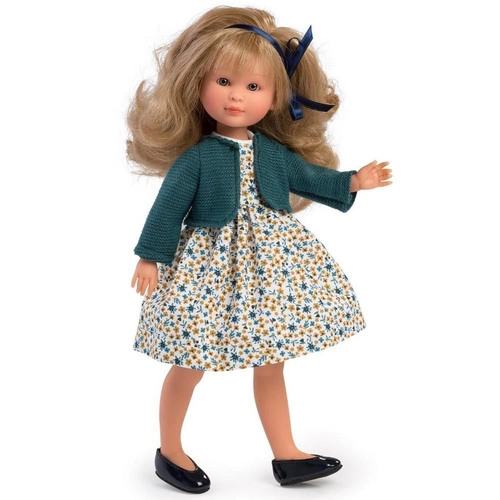Детска кукла Силия с цветна рокля и плетена жилетка 30 см  - 1