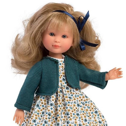 Детска кукла Силия с цветна рокля и плетена жилетка 30 см  - 2