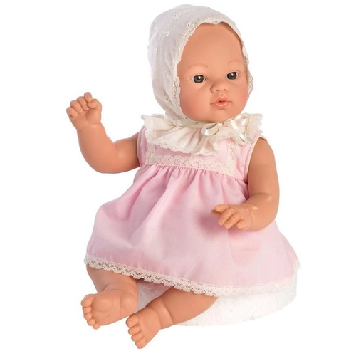 Детска кукла-бебе Коке с розова рокля с дантели  - 1