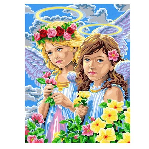 Детски комплект Sequin Art Рисуване по номера с акрилни бои Ангели 
