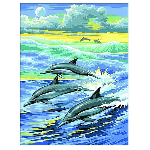Детски комплект Sequin Art Рисуване по номера с акрилни бои Делфини 
