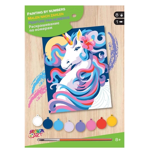 Комплект Рисуване по номера с акрилни бои Цветен еднорог | PAT650