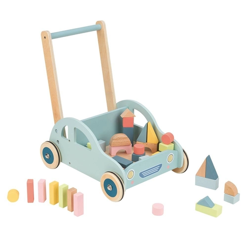 Детска дървена количка за прохождане с конструктор Автомобил | PAT659