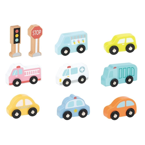 Комплект детски дървени автомобили и пътни знаци  - 3