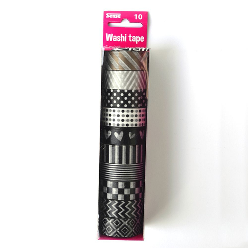 Декоративно тиксо Washi Tape, 8 броя черно-бели и 2 броя металик | PAT791