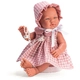 Детска кукла-бебе Мария с розова рокля и шапка на квадрати 
