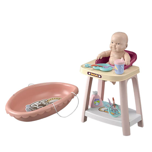 Детска кукла бебе със стол за хранене, вана и аксесоари | PAT1834