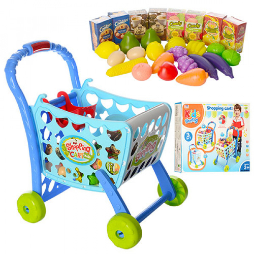 Детска синя музикална количка за пазаруване  | PAT1854