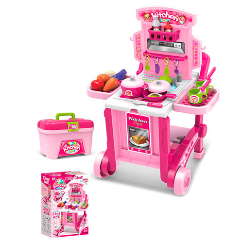 Детска розова количка кухня-куфар | PAT1855