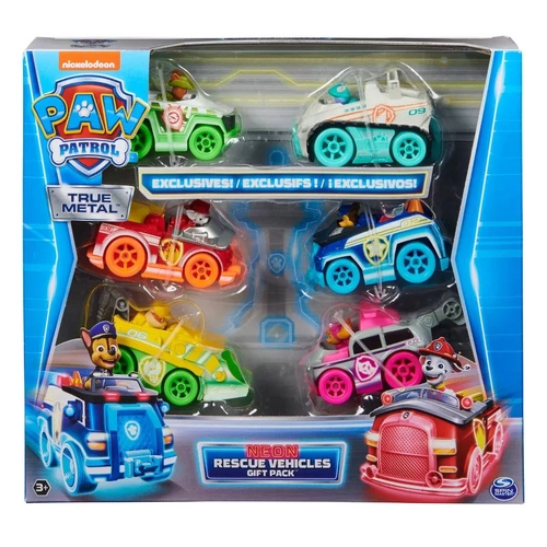 Детски комплект колички за игра Paw Patrol True Metal Neon Rescue Vehicles 6 броя | PAT2581