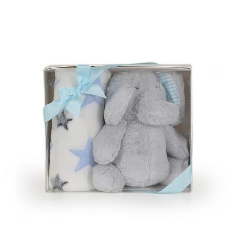 Бебешко одеяло 90/75 cm с играчка Elephant blue | PAT3144