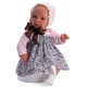 Детска кукла за игра Лея с рокличка на сини цветя и голяма кафява панделка  - 1