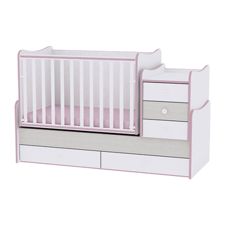 Детско трансформиращо дървено легло Maxi Plus 70/160 Бяло/Розов crossline