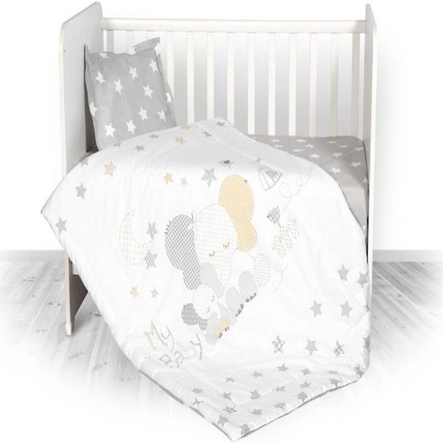 Бебешки сив спален комплект 3 части Cosy Ранфорс Слонче Звезди | PAT4461
