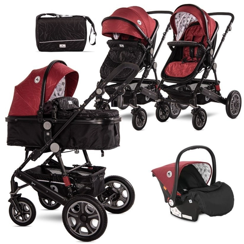 Бебешка комбинирана количка Lora Set Red Elephants | PAT4527