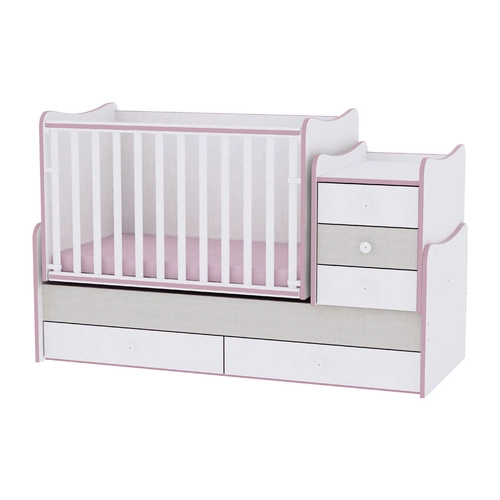 Детско трансформиращо дървено легло Maxi Plus 70/160 Бяло/Розов crossline | PAT4556