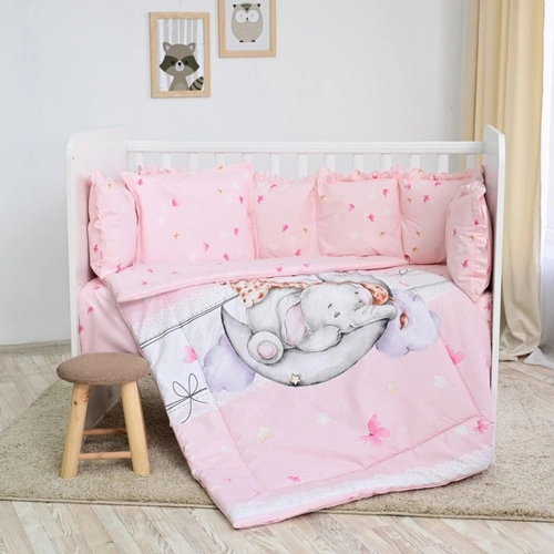 Детски розов сет за легло с голям обиколник Ранфорс Пеперуди | PAT4727