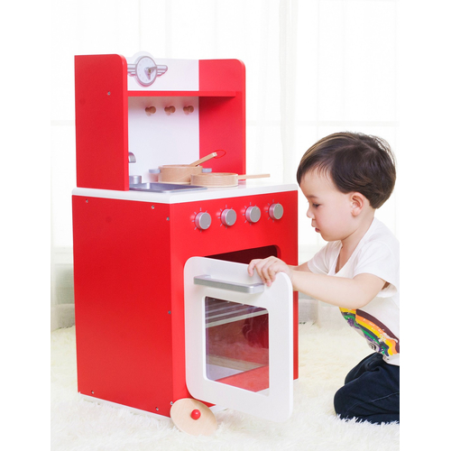 Детска дървена червена кухня за игра  | PAT5026
